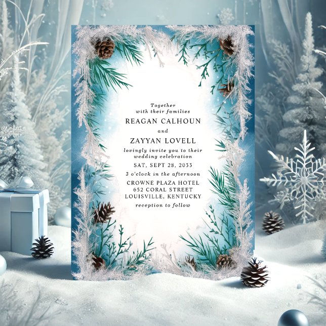 Invitación Boda de invierno con rama de pino helada (Subido por el creador)