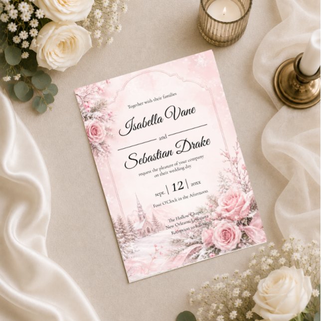 Invitación Boda de invierno con toque romántico de rubor (Subido por el creador)