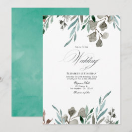 Invitación Boda de invierno con vegetación rústica en acuarel