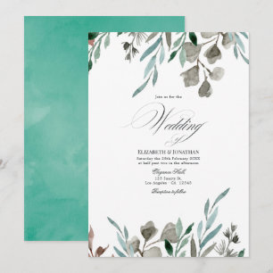 Invitación Boda de invierno con vegetación rústica en acuarel