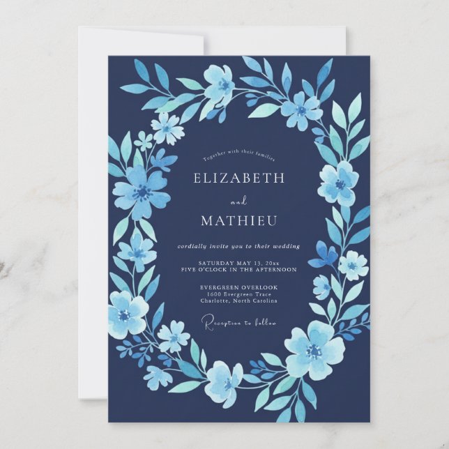 Invitación Boda de invierno congelada azul marino (Anverso)