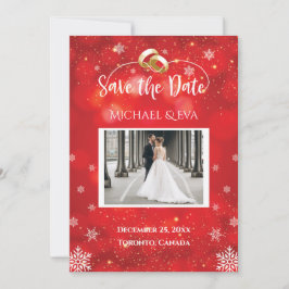 Invitación Boda de Invierno Copo de Nieve Rojo Guardar la Fec