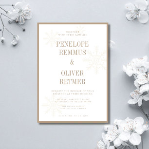 Invitación Boda de Invierno Copos de Nieve Old Money Taupe