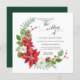 Invitación Boda de Invierno Crescent Floral Wreath | Cuadrada