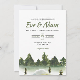 Invitación Boda de invierno de acuarela boho pino prado fores