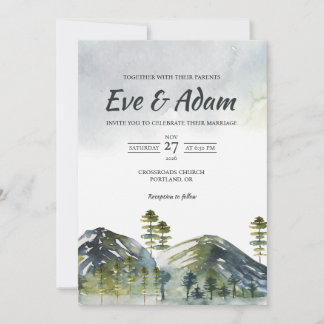 Invitación Boda de Invierno de Acuarela de Pino de Montaña Al
