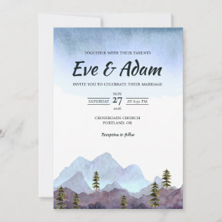 Invitación Boda de invierno de acuarela de pino de montaña pú