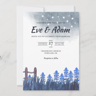 Invitación Boda de Invierno de Acuarela Pino Noche Estrellada
