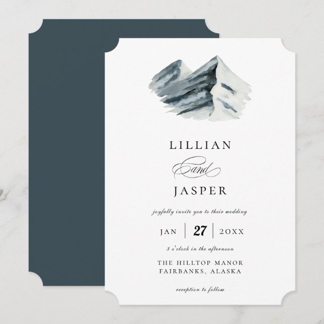 Invitación Boda de invierno de acuarela rusa (Anverso / Reverso)