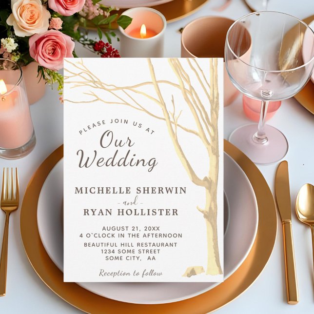 Invitación Boda de invierno de árbol simple y rústico cae (Subido por el creador)