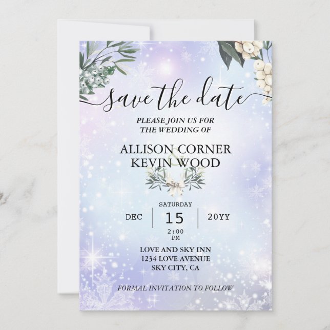 Invitación Boda de invierno de bosque de bosques de nieve de  (Anverso)