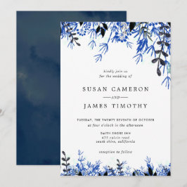 Invitación Boda de invierno de color azul de la marina blanca