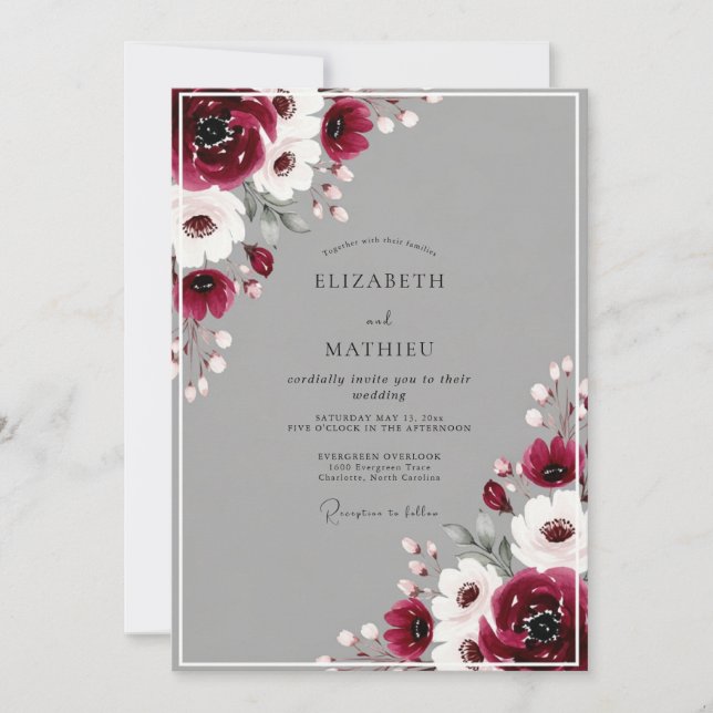 Invitación Boda de invierno de color granate pulido (Anverso)