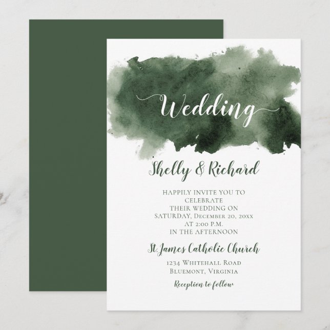 Invitación Boda de invierno de color verde pálido (Anverso / Reverso)
