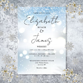Invitación Boda de invierno de copos de nieve con letra elega