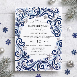 Invitación Boda de invierno de copos de nieve de Marina Plate