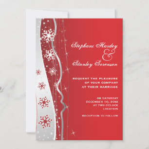 Invitación Boda de invierno de copos de nieve gris rojo y pla