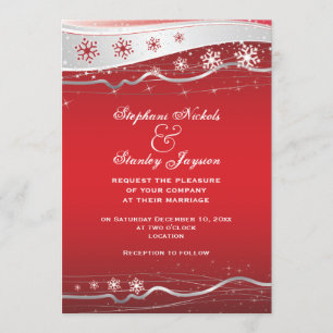 Invitación Boda de invierno de copos de nieve gris rojo y pla