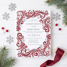 Boda de invierno de copos de nieve rojos plateados