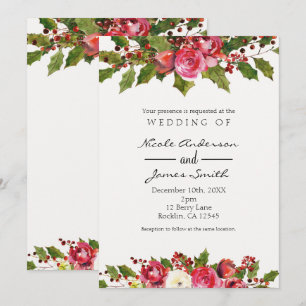 Invitación Boda de invierno de diciembre Flor de acebo Berry 