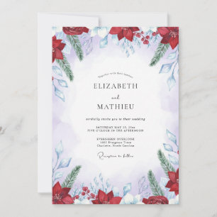 Invitación Boda de invierno de eucalipto poinsettia carmesí