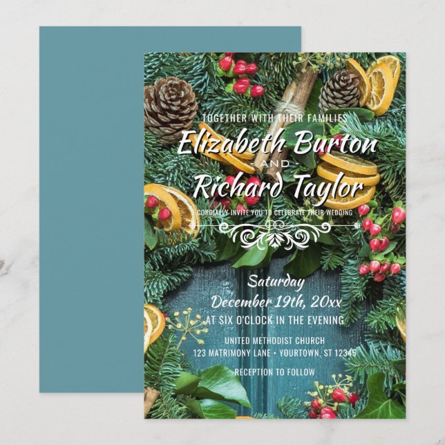 Invitación Boda de invierno de feriado de invierno de Navidad (Anverso / Reverso)