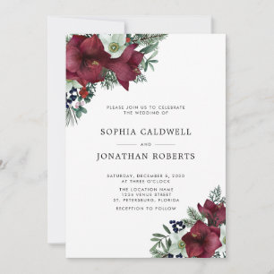 Invitación Boda de invierno de feriado floral de Borgoña