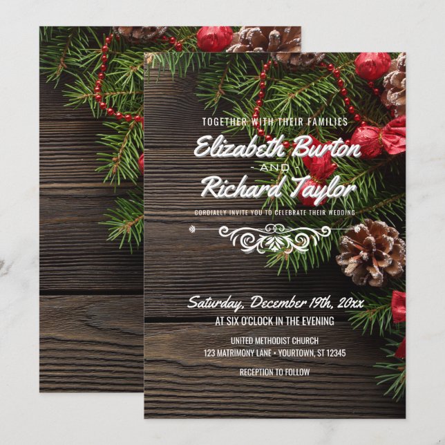 Invitación Boda de invierno de feriado rústico (Anverso / Reverso)