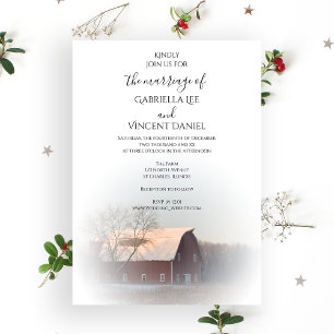 Invitación Boda de invierno de granero cubierto de nieve