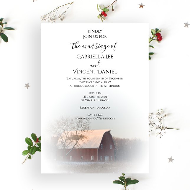 Invitación Boda de invierno de granero cubierto de nieve (Subido por el creador)