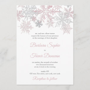 Invitación Boda de invierno de hojaldre rosa y plateado con p