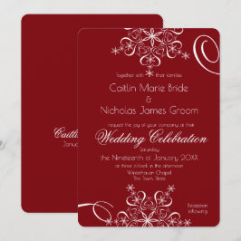 Invitación Boda de Invierno de la Elegancia Roja de Snowflake