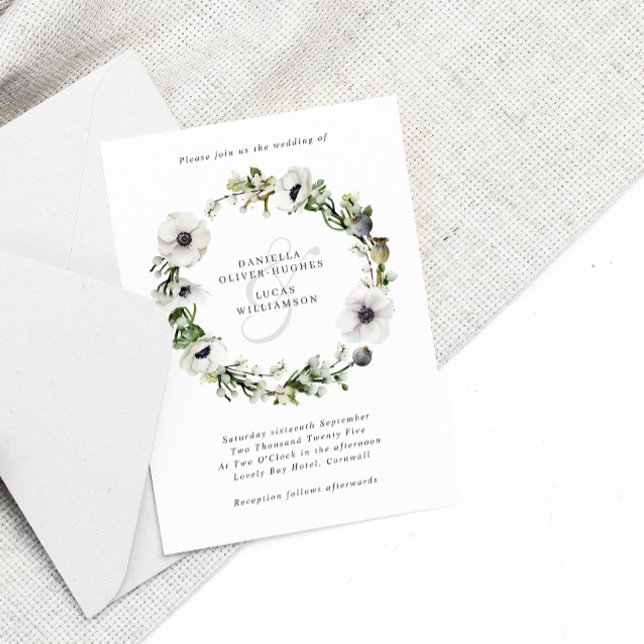 Invitación Boda de invierno de la flor de Anemones Wreath (Subido por el creador)