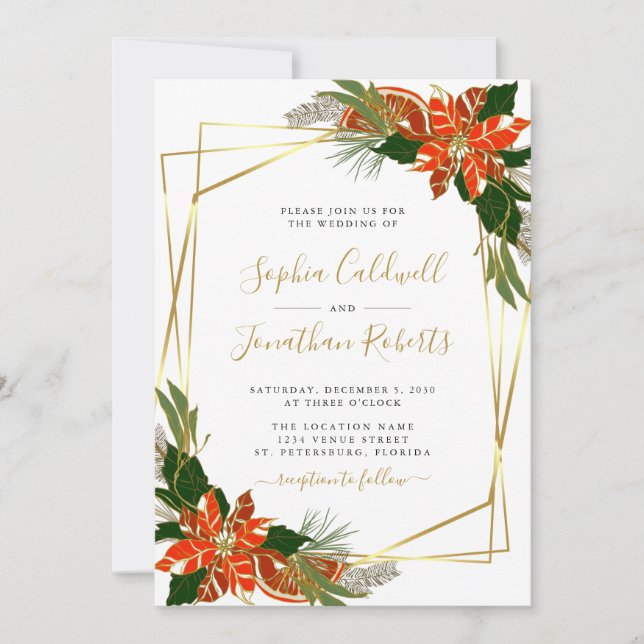 Invitación Boda de invierno de la moderna Poinsettia (Anverso)