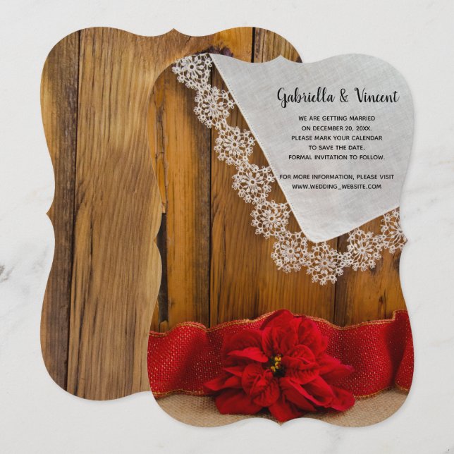 Invitación Boda de invierno de la rusa de la Poinsettia Roja  (Anverso / Reverso)