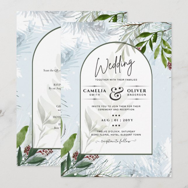 Invitación Boda de Invierno de LeahG Aqua Blue Green INVITE (Anverso / Reverso)