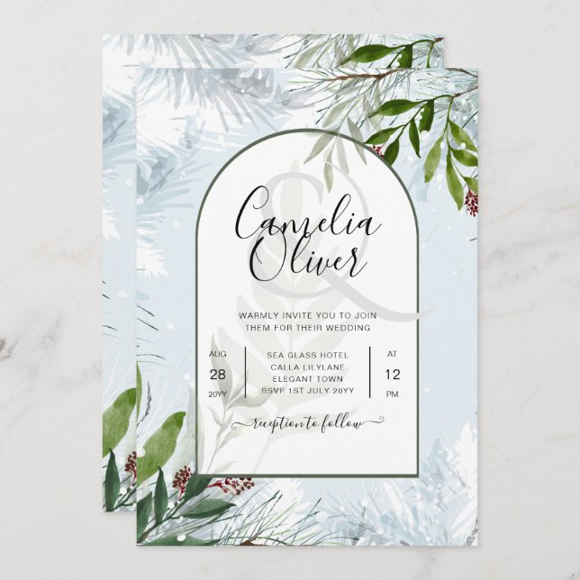Invitación Boda de Invierno de LeahG Aqua Blue Green INVITE (Anverso / Reverso)