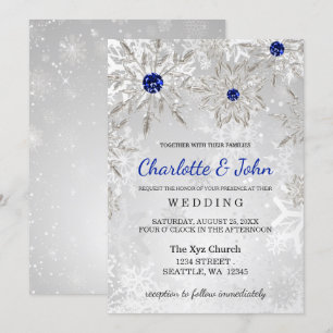 Invitación Boda de invierno de los copos de nieve Blue Royal 