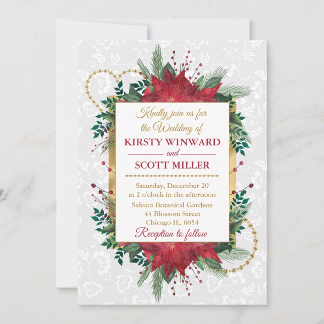 Invitación Boda de Invierno de los Navidades de Poinsettia de (Anverso)