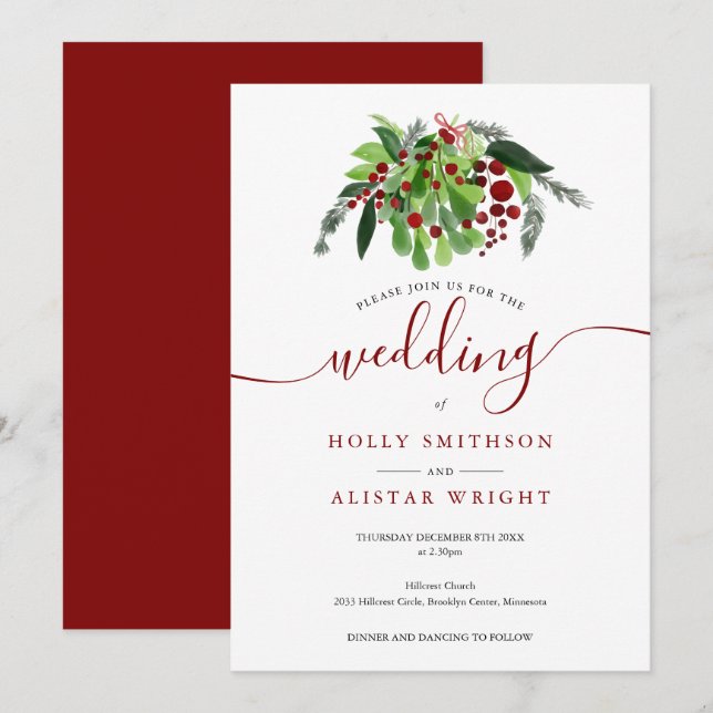 Invitación Boda de Invierno de los navidades Red Berries (Anverso / Reverso)