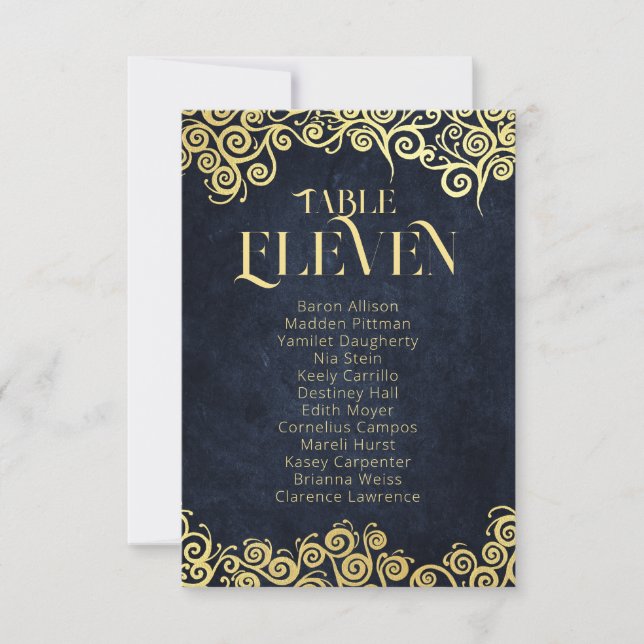 Invitación Boda De Invierno De Lujo Azul Y Oro Floreciente (Anverso)