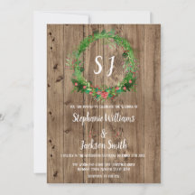 Boda de Invierno de Madera Rústica Monogramada al 