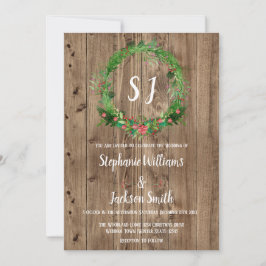 Invitación Boda de Invierno de Madera Rústica Monogramada al