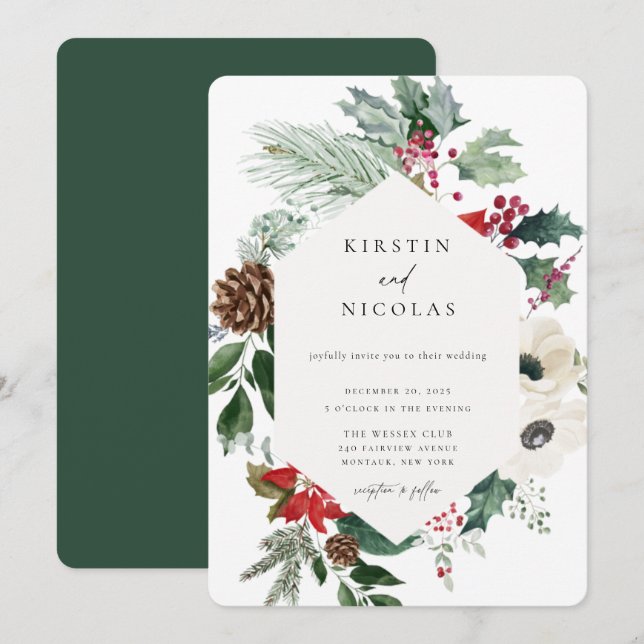 Invitación Boda de Invierno de Moda de Navidades Botánicos (Anverso / Reverso)