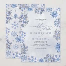 Invitación Boda de Invierno de Navidad en Azul Plateado con C