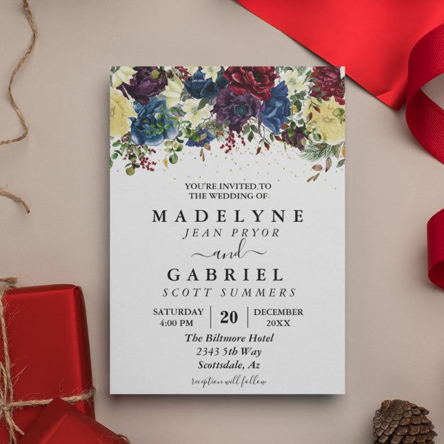 Invitación Boda de invierno de Navidad floral acuarela (Subido por el creador)