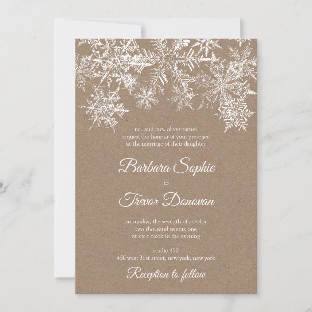 Invitación Boda de invierno de Navidades de copos de nieve bl (Anverso)