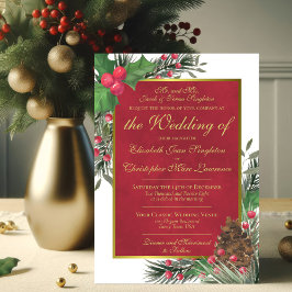 Invitación Boda de invierno de Navidades formales Holly y Pin