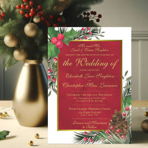 Invitación Boda de invierno de Navidades formales Holly y Pin