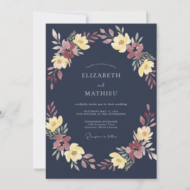 Invitación Boda de invierno de navy oscuro (Anverso)